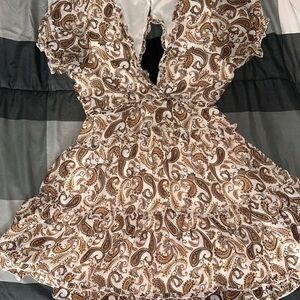 Paisley Print Brown and White Dress